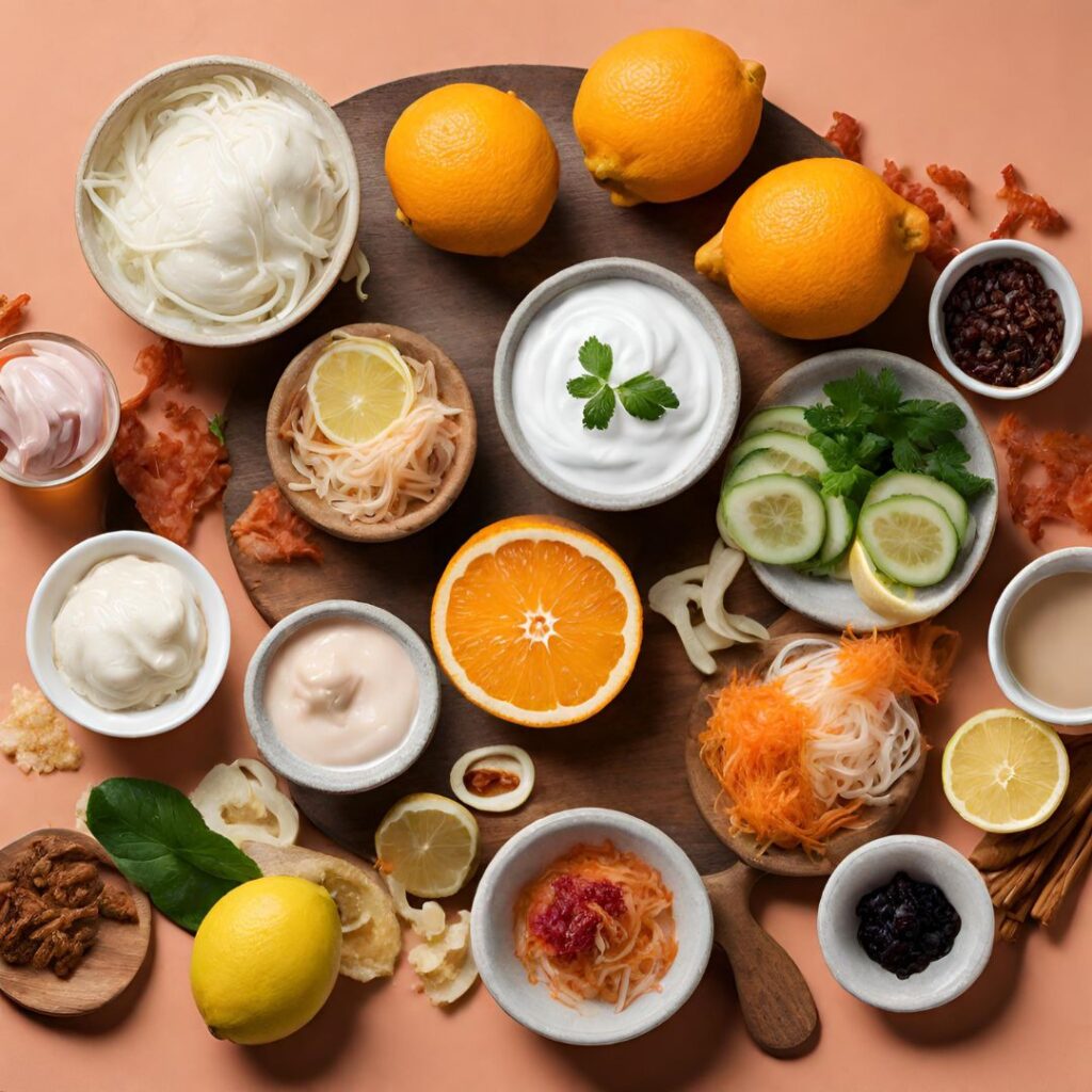 different sour foods like lemon, yogurt, orange